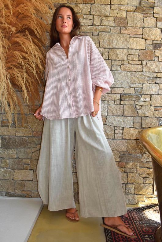 Sundaze Cheesecloth Chalk Stripe Boyfriend Shirt Rose